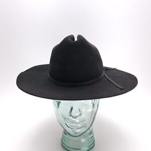 Trail Boss Mens Black 100% Wool Wide‎ Brim Fedora Hat Size 7 Made in USA